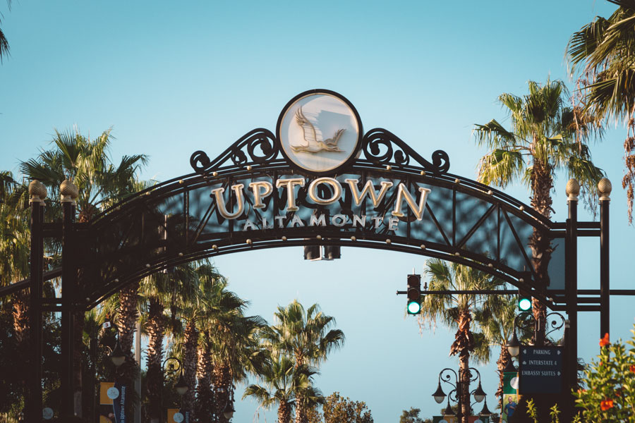 Uptown Altamonte entrance sign in Altamonte Springs, Florida early morning. Photo credit ShutterStock.com, licensed.