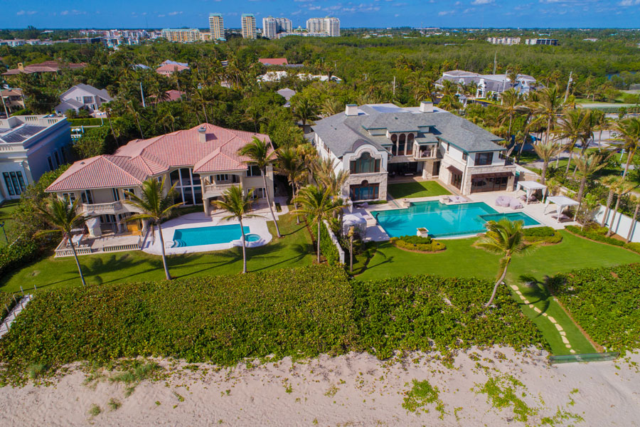 Aerial drone image of luxury mansions on Boynton Beach Florida. December 5, 2017. 