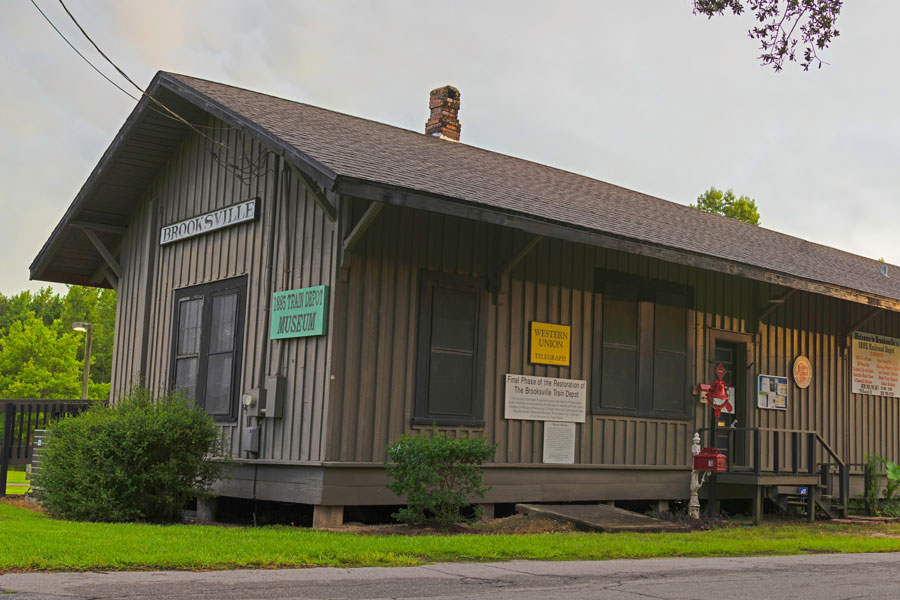 Brooksville Train Depot, built in 1885 by the Brooksville Railroad Association. Purchased in 1991 by the Hernando Historical Museum Association.