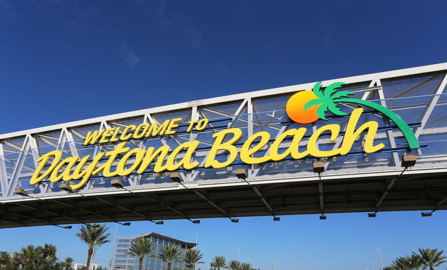 A welcome sign in Daytona Beach, Florida. Photo credit ShutterStock.com, licensed.