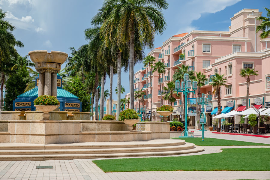 Mizner Park outdoor mall as seen on August 7, 2019. Photo credit ShutterStock.com, licensed.