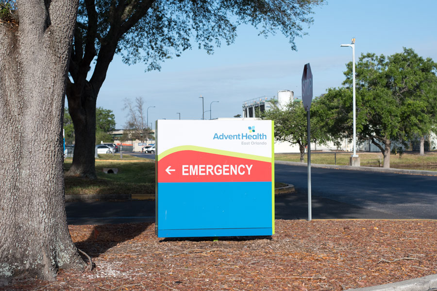 Sign for Advent Health Hospital Emergency, 60 Memorial Medical Pkwy, Palm Coast, FL 32164