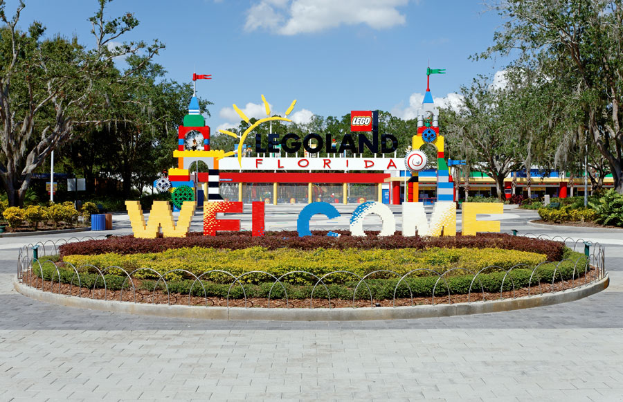 The main entrance to Legoland Florida on October 16, 2013. Legoland Florida is a theme park based on the popular LEGO brand of building toys located on Legoland Way in Winter Haven, Florida. Photo credit: Katherine Welles / Shutterstock.com, licensed.