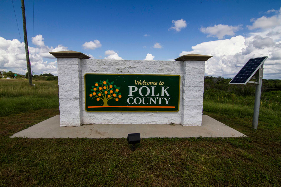 Welcome to Polk County sign in River Ranch, Florida, September 21, 2018. 