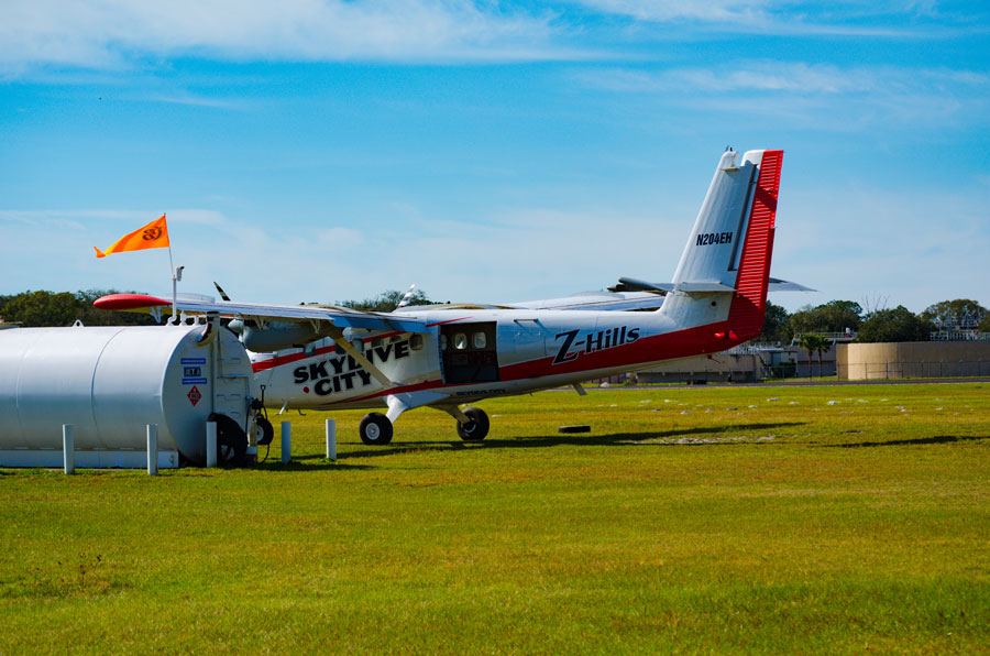 Skydive City's Twin Otter aircraft is refueled before returning to skydiving duties. Zephyrhills Florida, January 26, 2020. 