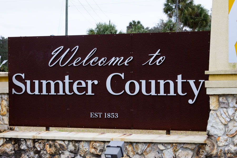 Welcome to Sumter County sign in Inverness, Florida on December 27, 2020. Editorial credit: Paulo Almeida Photography / Shutterstock.com, licensed.