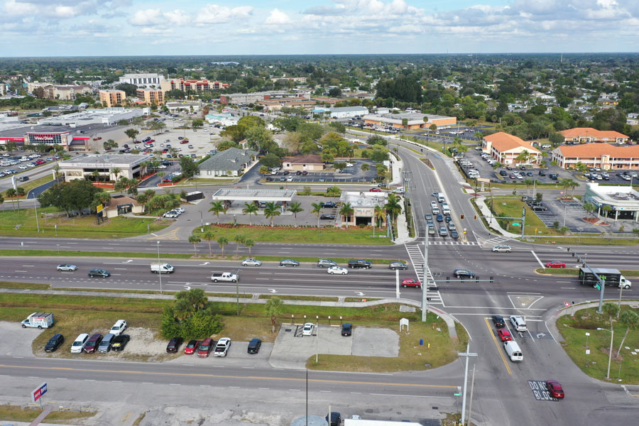 Aerial view of Tamiami trail and Revere Street in downtown Port Charlotte, Florida. Photo credit ShutterStock.com, licensed.