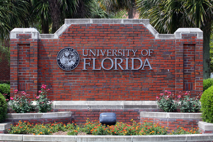  An entrance to the University of Florida on May 11th, 2016. The University of Florida is a public research university located in Gainesville, Florida. Editorial credit: Katherine Welles / Shutterstock.com, licensed.