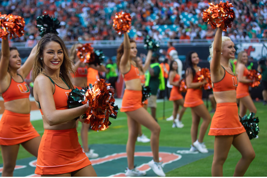 University Of Miami Hurricanes VS Bethune-Cookman WIl D Cats. University Of Miami Cheerleader, Sarah Miranda. September 14th, 2019. Photo credit: RyanTaylor / Shutterstock.com, licensed.