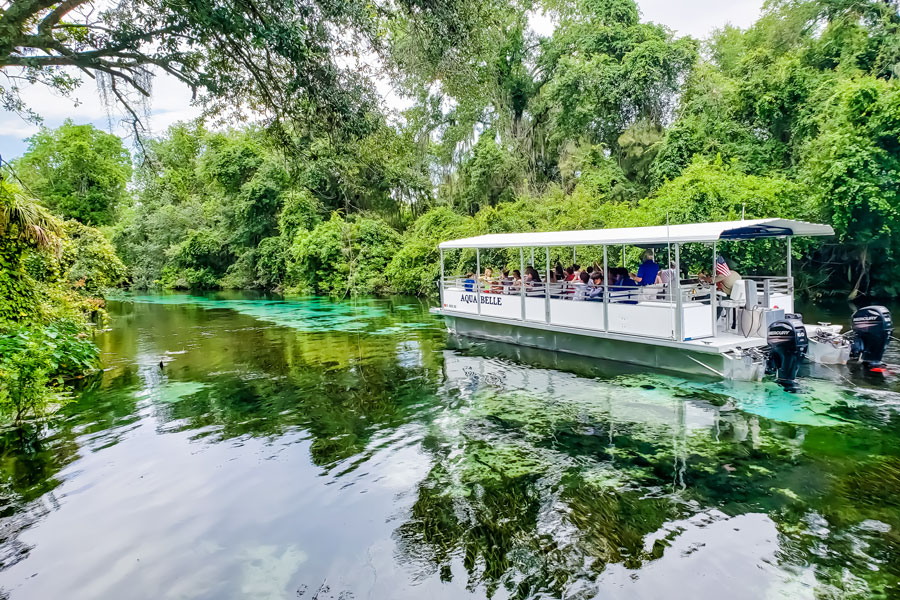 Aqua Belle boat ride down the Weeki Wachee Springs River in Florida, Weeki Wachee Florida on July 7, 2019.