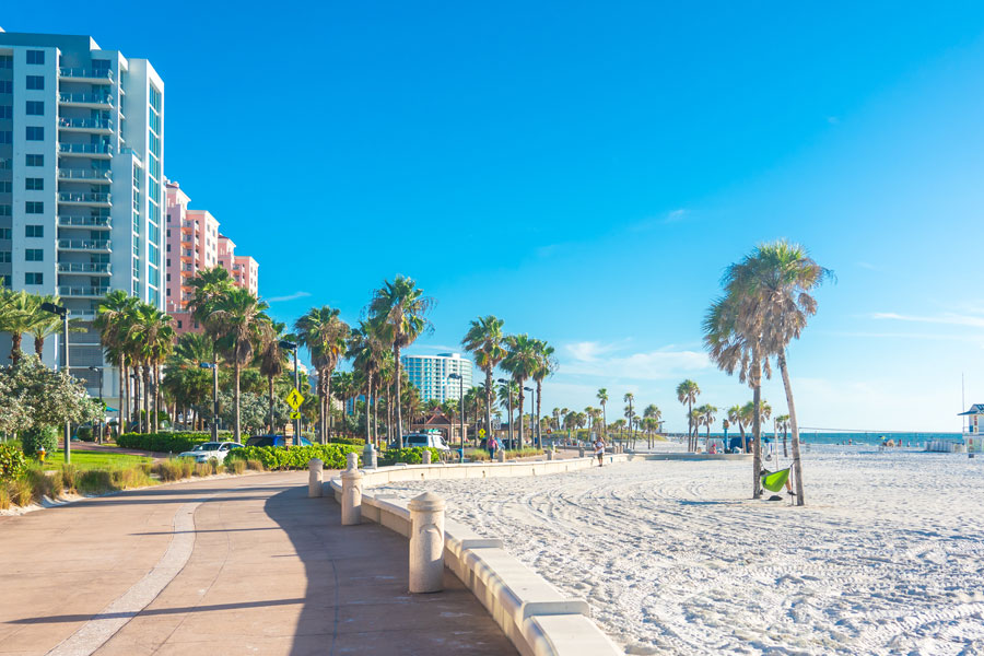 Clearwater beach with beautiful white sand in Florida USA