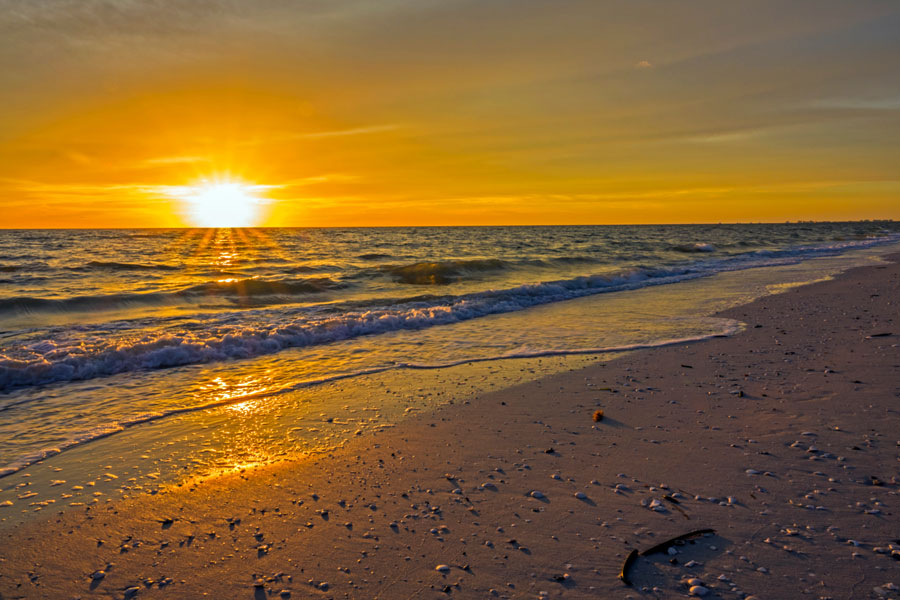 A typical Barefoot Beach sunset in Bonita Springs, Florida, on its beautiful west coast.