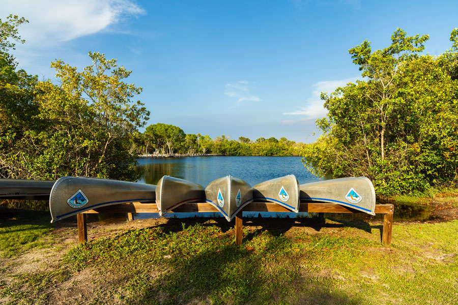 Canoes ready for rental at the Collier-Seminole state park along Highway 41 in the popular Everglades. 