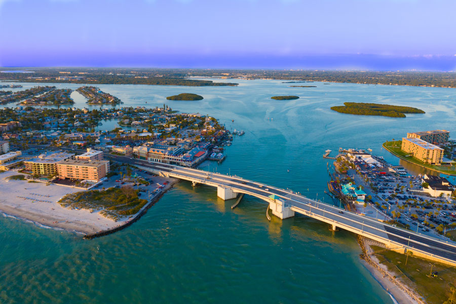 An aerial View of Johns Pass Village and Boardwalk at Madeira Beach, Florida. Photo credit ShutterStock.com, licensed.