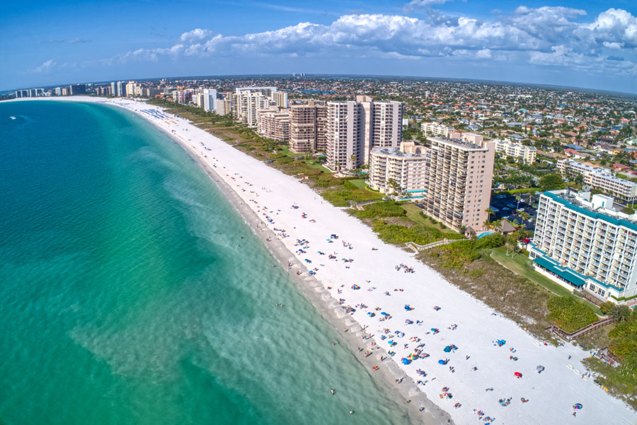 An aerial View of Marco Island, a popular tourist beach town in Florida. 