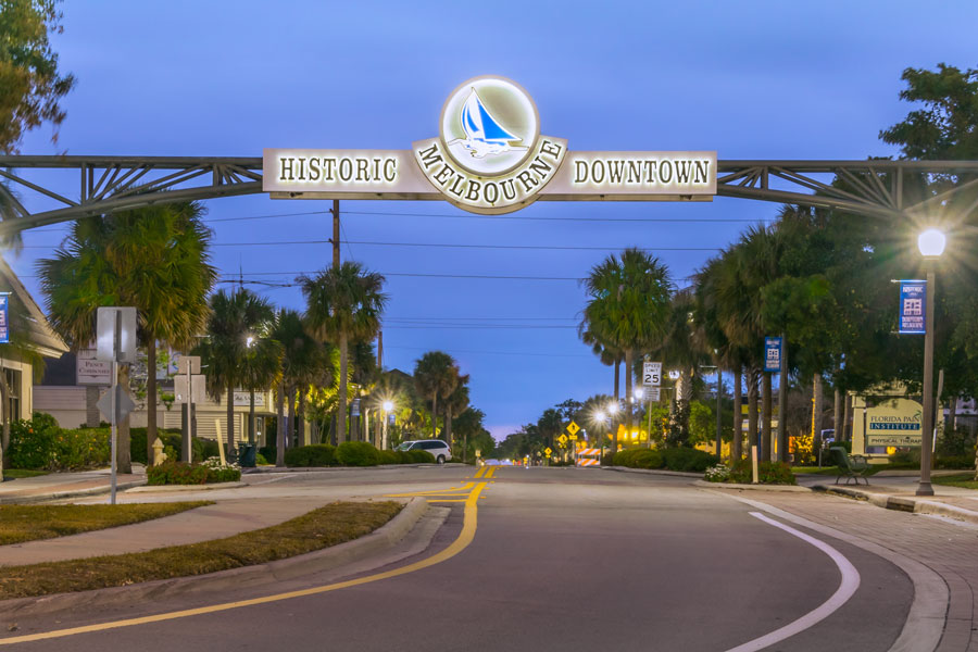 Historic Downtown Melbourne is entertainment and shopping destination in a charming part of the city. Melbourne, Florida, March 31, 2018. 