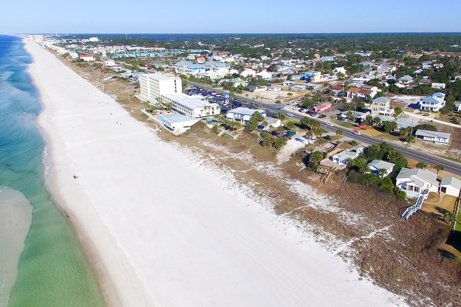 An aerial view of Panama City Beach, Florida to the west. Photo credit ShutterStock.com, licensed.