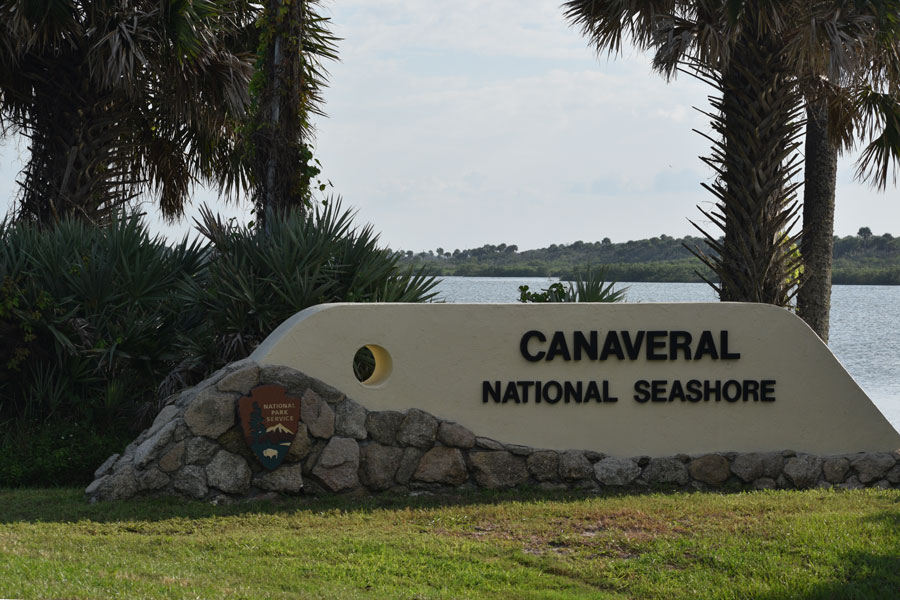 A sign designates the entrance to Canaveral National Seashore between New Smyrna Beach and Titusville, Florida. Photo credit ShutterStock.com, licensed.