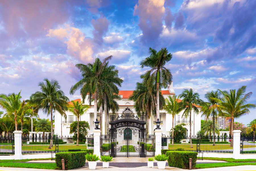 The Flagler Museum exterior and grounds. The 75-room, 100,000 square foot mansion was constructed by Henry Flagler and completed in 1902. It is open to the public in Palm Beach, Florida.  File photo: Sean Pavone, Shutterstock.com, licensed.