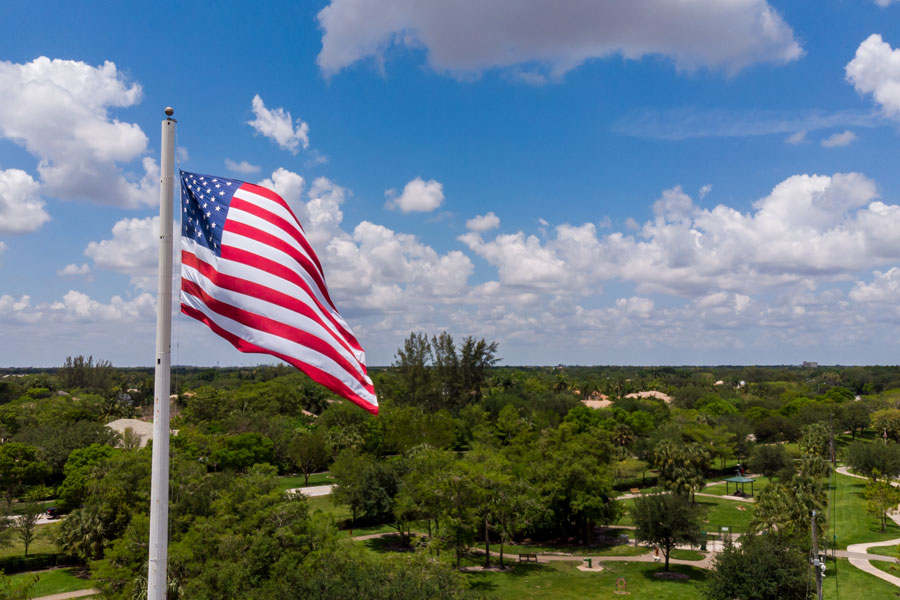 Aerial view of an American Flag in Parkland, Florida on a sunny day. Photo credit ShutterStock.com, licensed.