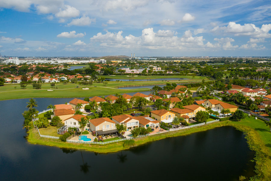 Aerial drone footage of residential homes in the City of Pembroke Pines, Florida. 