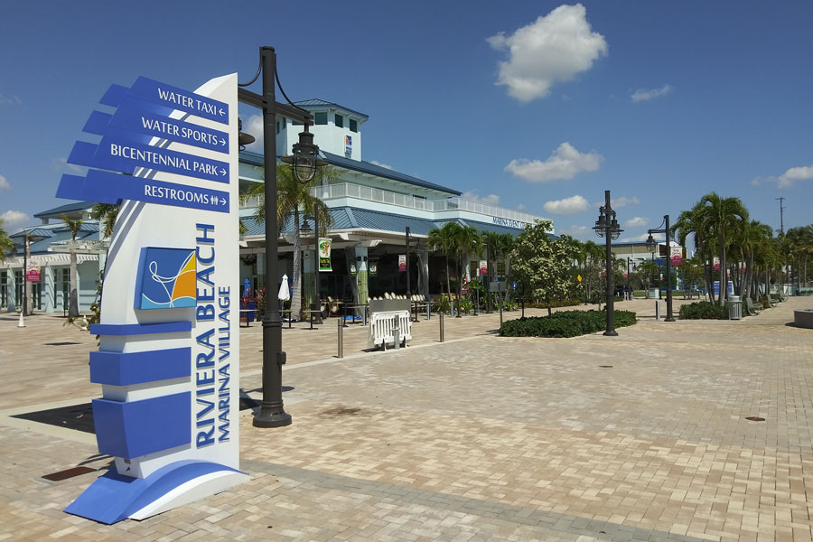 Deserted promenade and restaurant at the event center in the Riviera Beach Marina as waterfront businesses are forced to close during the COVID19 Pandemic. File photo: Recycled561, Shutterstock.com, licensed.