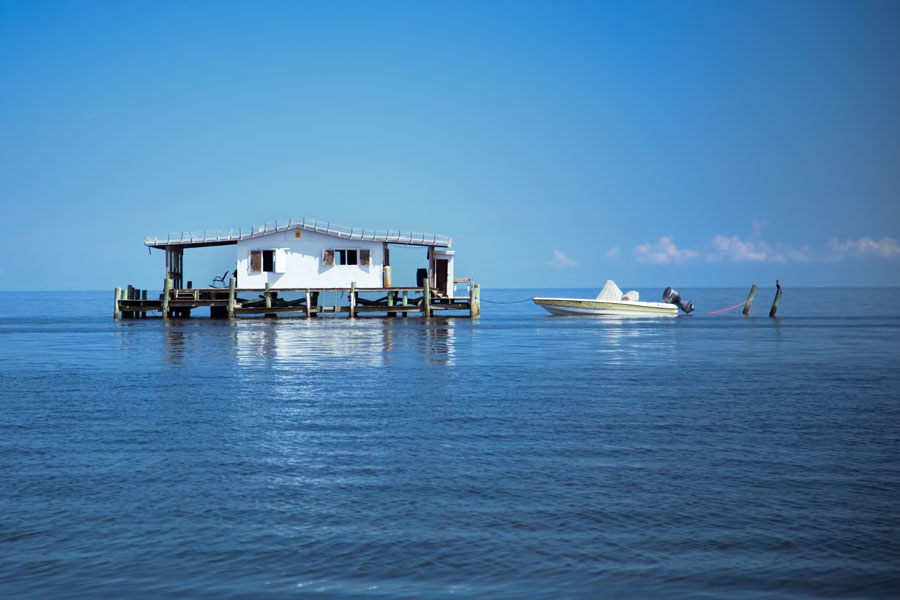 Unique Gulf of Mexico stilt house off coast of Port Richey, FL on Sept 5, 2013. Today 9 of t