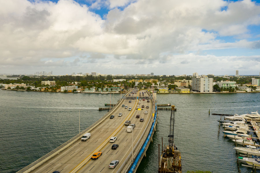 John F Kennedy Causeway in North Bay Village, Florida. 