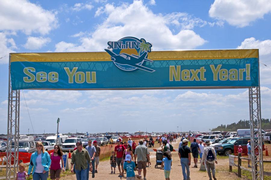 Visitors arriving at the airport for the Sun and Fun Air Show held annually in Lakeland, Florida