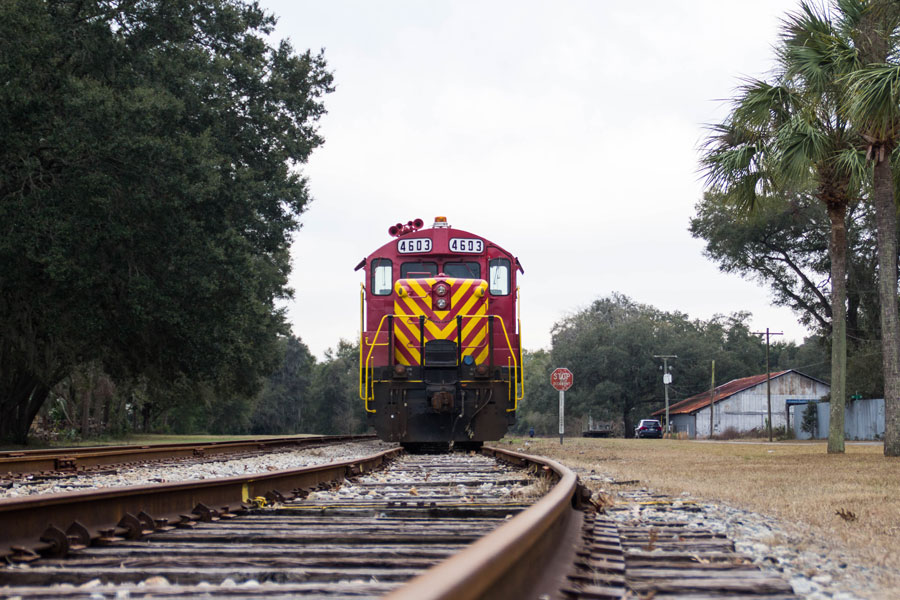 A train parked on the tracks in Newberry, Florida. 