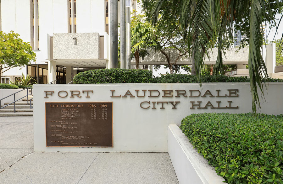 Fort Lauderdale City Hall main entrance, as seen on October 10, 2021.