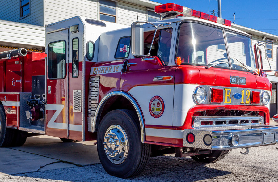 Fire Truck outside of a Fire Station