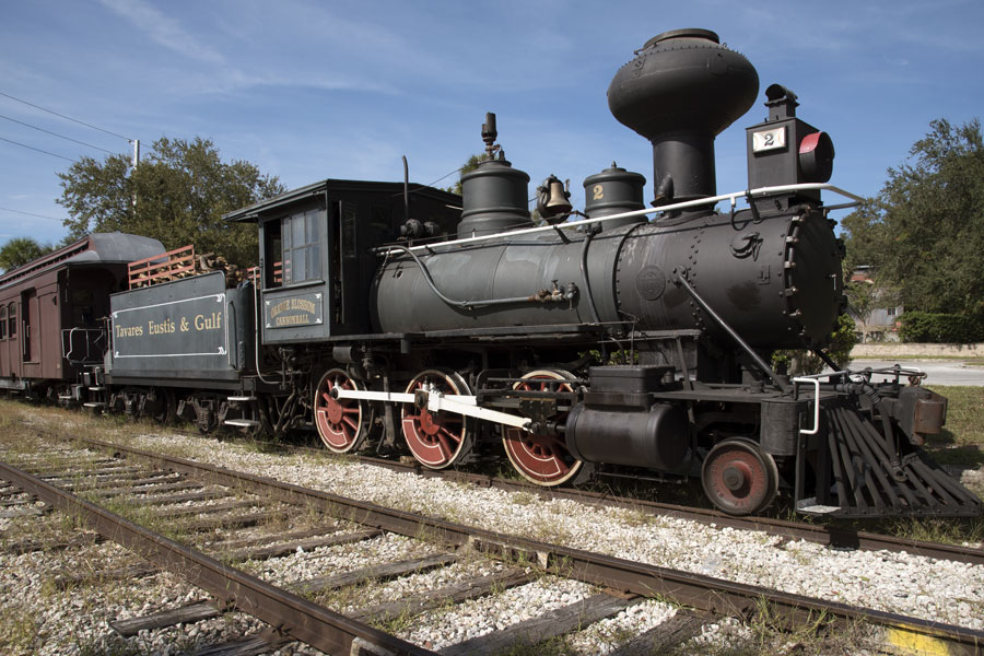 The Tavares Eustis & Gulf railroad train pulled by a 1907 wood fired locomotive.