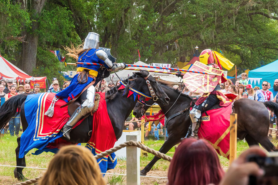 Lady Rayka and Sir Tristan of Equus Nobilis Joust at the annual Bay Area Renaissance Festival, held on the grounds of the Museum of Science and Industry. 