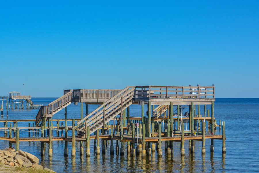 he docks extending out on Hammock Bay in Freeport, Walton County, Florida.